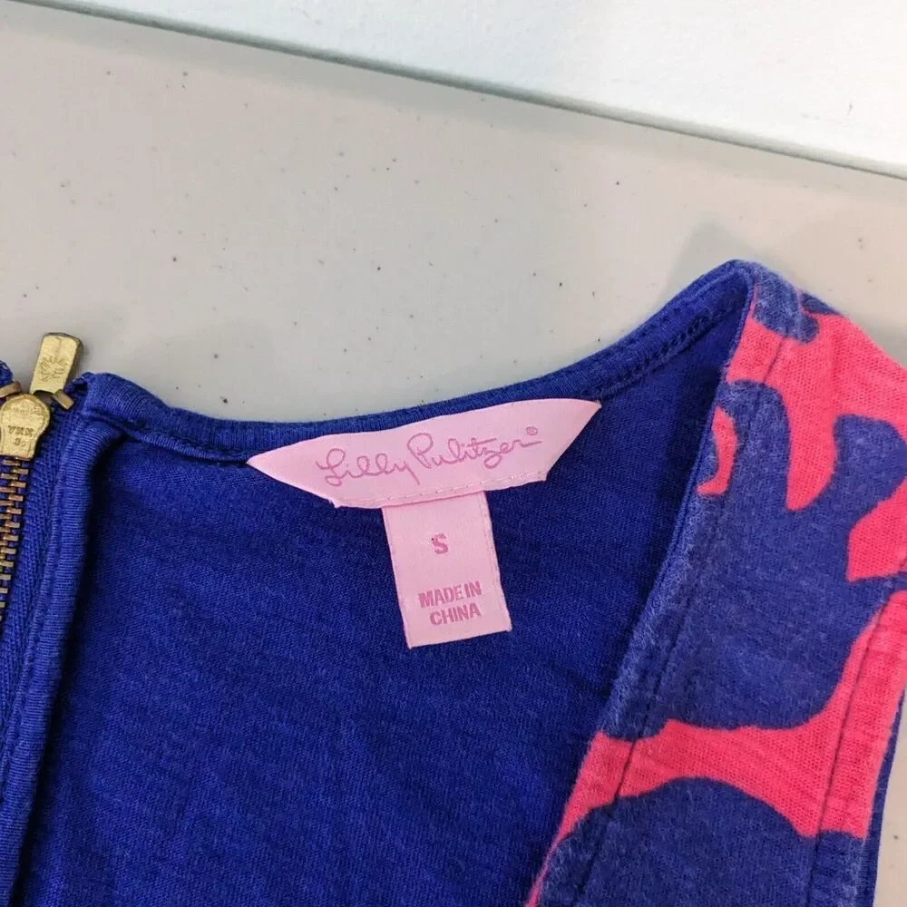 Lilly Pulitzer small Blue Pink Silk Elephant Pack Your Trunk Print Aeria…